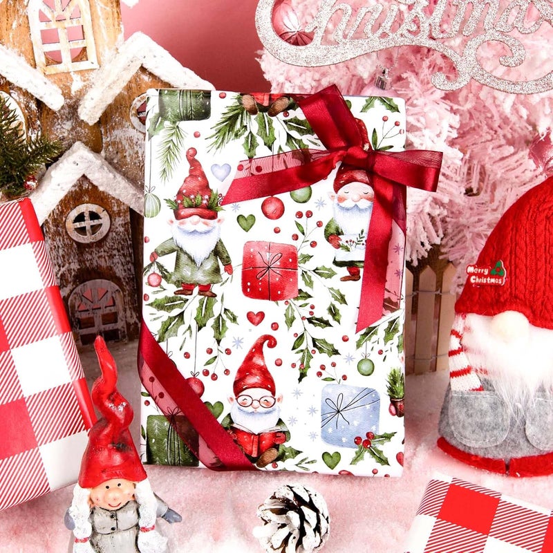 MAYPLUSS Christmas Wrapping Paper Roll - 17IN X 33FT - Gift Wrapping Paper Featuring Santa Claus Christmas Ballon Reversible Plaid for Kids, Holiday, New Year - Image 3